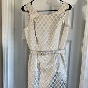 White House Black Market cream jacquard dress